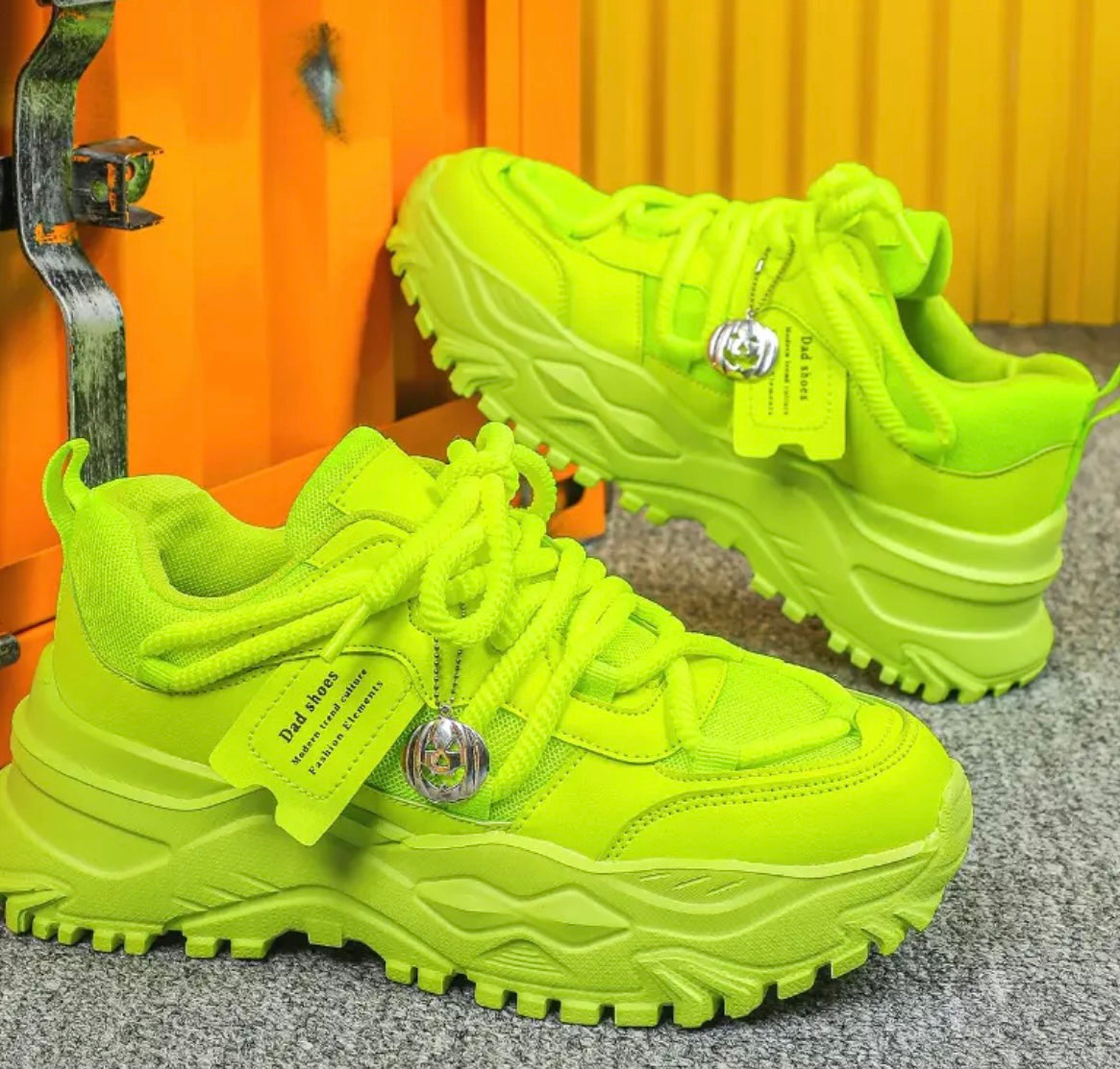 Women'S Neon Green Platform Sneakers - Breathable Low-Top Lace-Up Casual Shoes with EVA Sole, Comfortable for Outdoor Sports, School, Daily Wear & Parties - Perfect Halloween & Christmas Gift, Ladies Sneakers, Neon Green Lace Up Trainer