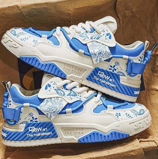 MAINALUN Men'S Low-Top Sneakers - All-Season Lace-Up Shoes with Cushioned PVC Sole, / Color Options - Lightweight Sneakers for Gym, Hiking, Travel - Comfortable Casual & Athletic Footwear, Geometric Pattern, Breathable Fabric, Versatile Footwear