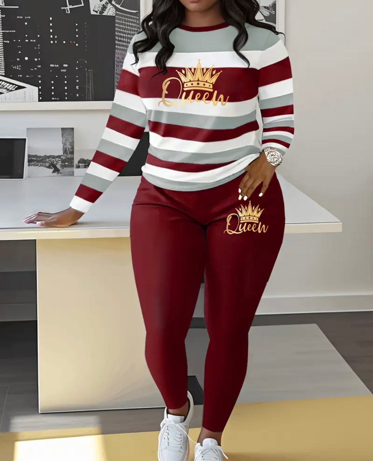 Women'S Casual Striped Crown