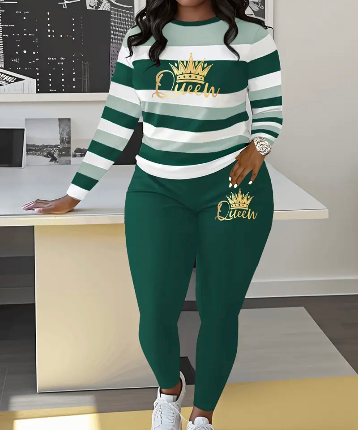 Women'S Casual Striped Crown