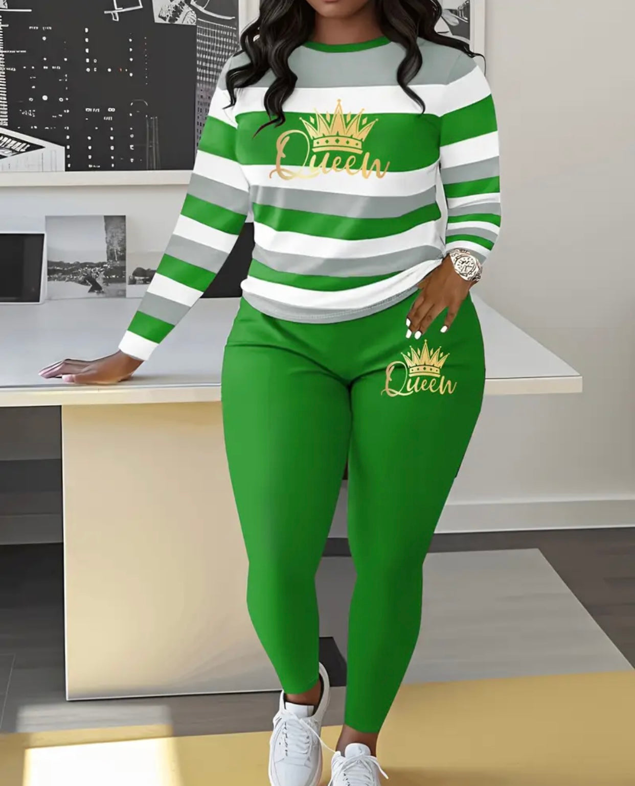 Women'S Casual Striped Crown