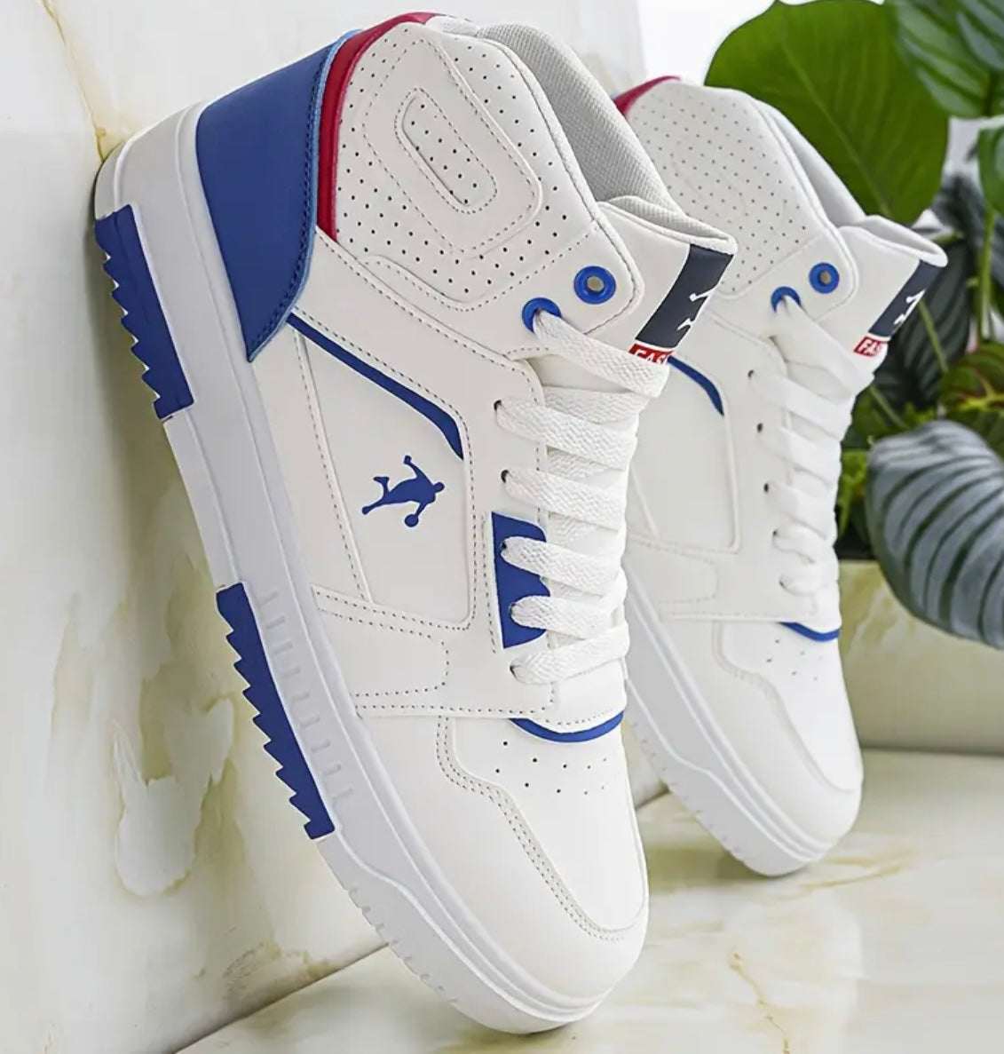 [Men's Low-Top Sneakers] Men's Low-Top Sneakers - White & Red Accent Sneakers, Synthetic Upper & Cushioned PVC Sole for Gym, Running, Hiking, Everyday - Lace-Up Closure, Lightweight & Durable for Casual & Formal Events, Gym Footwear, Sporty Look, Breathab