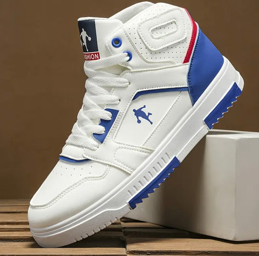 [Men's Low-Top Sneakers] Men's Low-Top Sneakers - White & Red Accent Sneakers, Synthetic Upper & Cushioned PVC Sole for Gym, Running, Hiking, Everyday - Lace-Up Closure, Lightweight & Durable for Casual & Formal Events, Gym Footwear, Sporty Look, Breathab