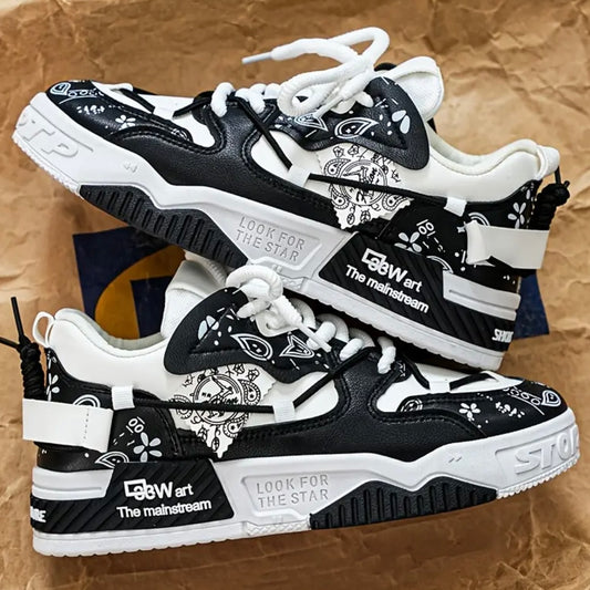 MAINALUN Men'S Low-Top Sneakers - All-Season Lace-Up Shoes with Cushioned PVC Sole, / Color Options - Lightweight Sneakers for Gym, Hiking, Travel - Comfortable Casual & Athletic Footwear, Geometric Pattern, Breathable Fabric, Versatile Footwear