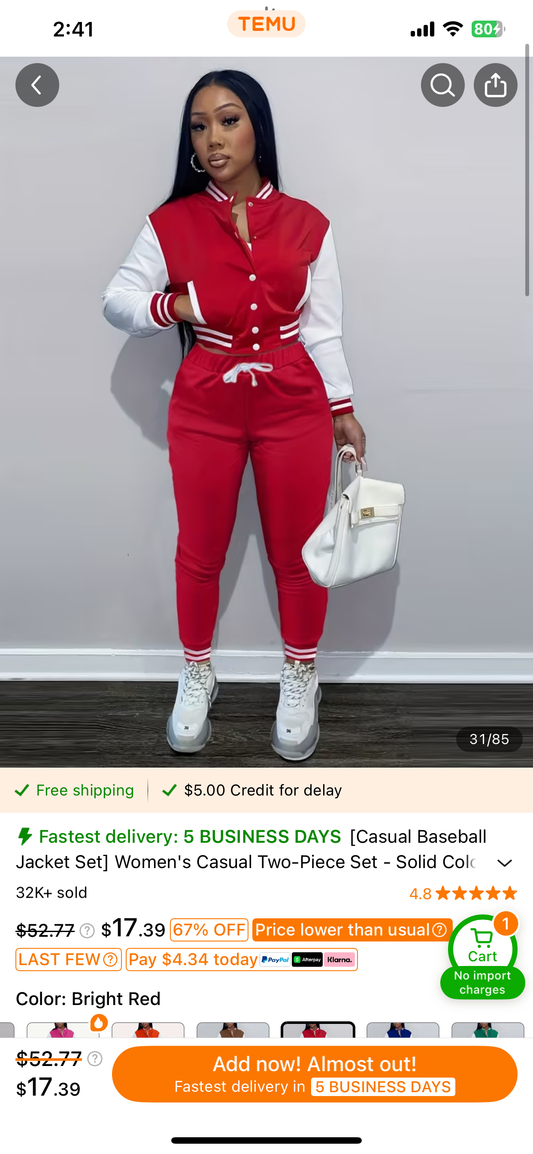 Women'S Navy Blue & White Baseball Jacket and Jumpsuit Set - Casual Two-Piece with Drawstring Waist, Button-Up Collar, and White Sneakers, Casual | Casualwear | Buttoned Closure