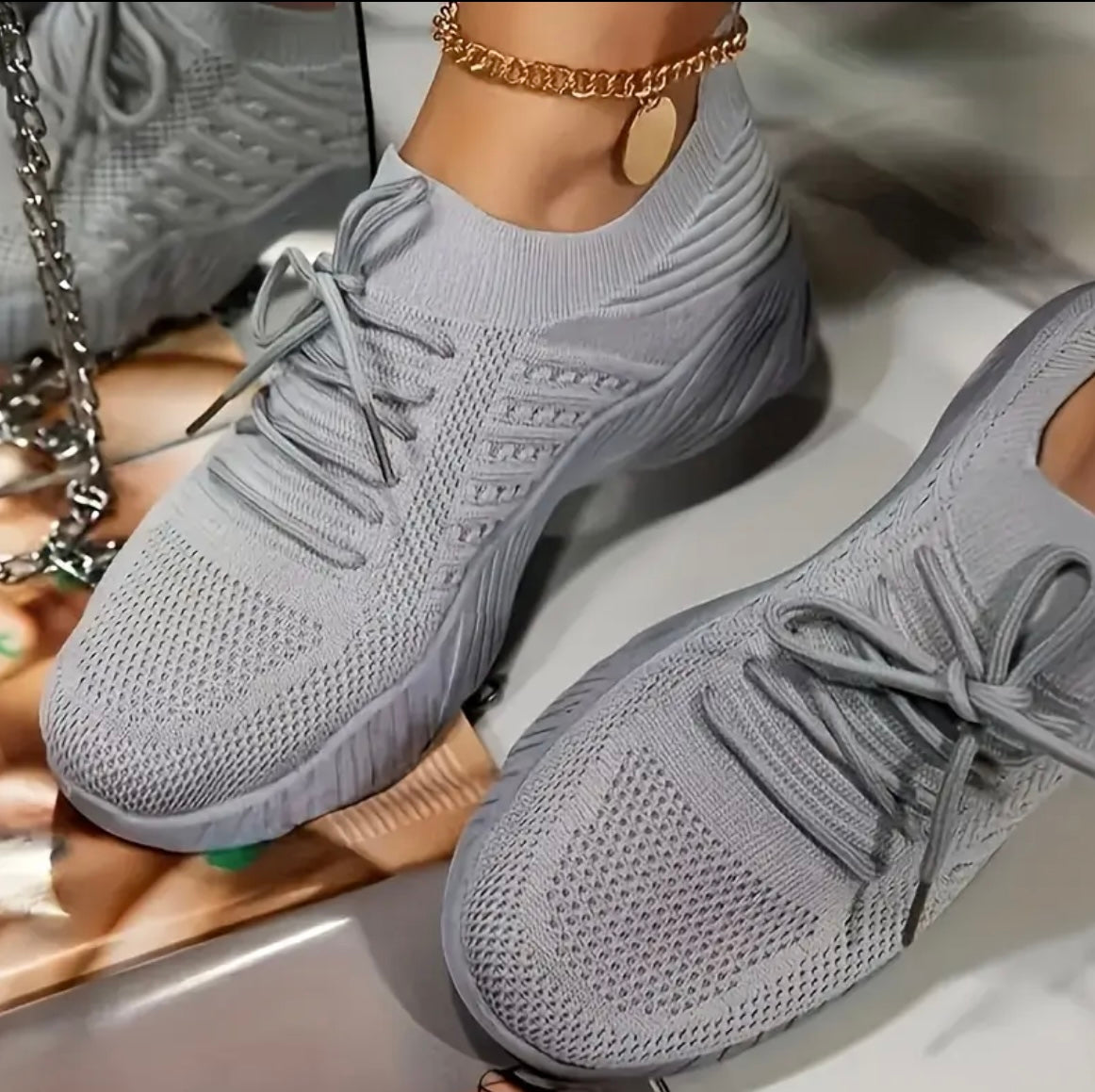 [Lightweight Sneakers] Lightweight Women's Breathable Knit Sneakers - Low-Top Lace-Up Running Shoes | All-Season Comfort, Pink Casual Sneakers for Casual Attire, EVA Sole, Fashion Sneakers