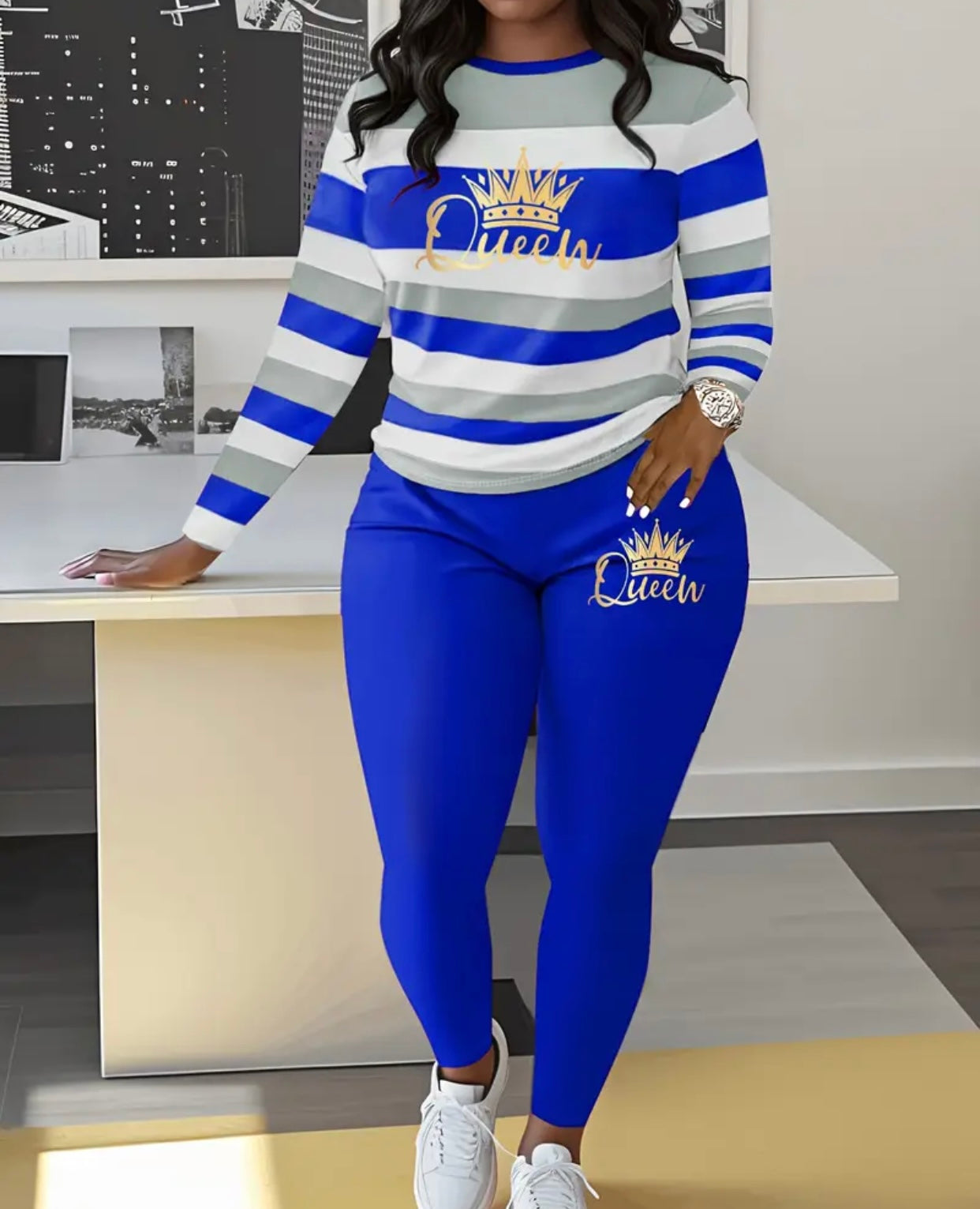 Women'S Casual Striped Crown