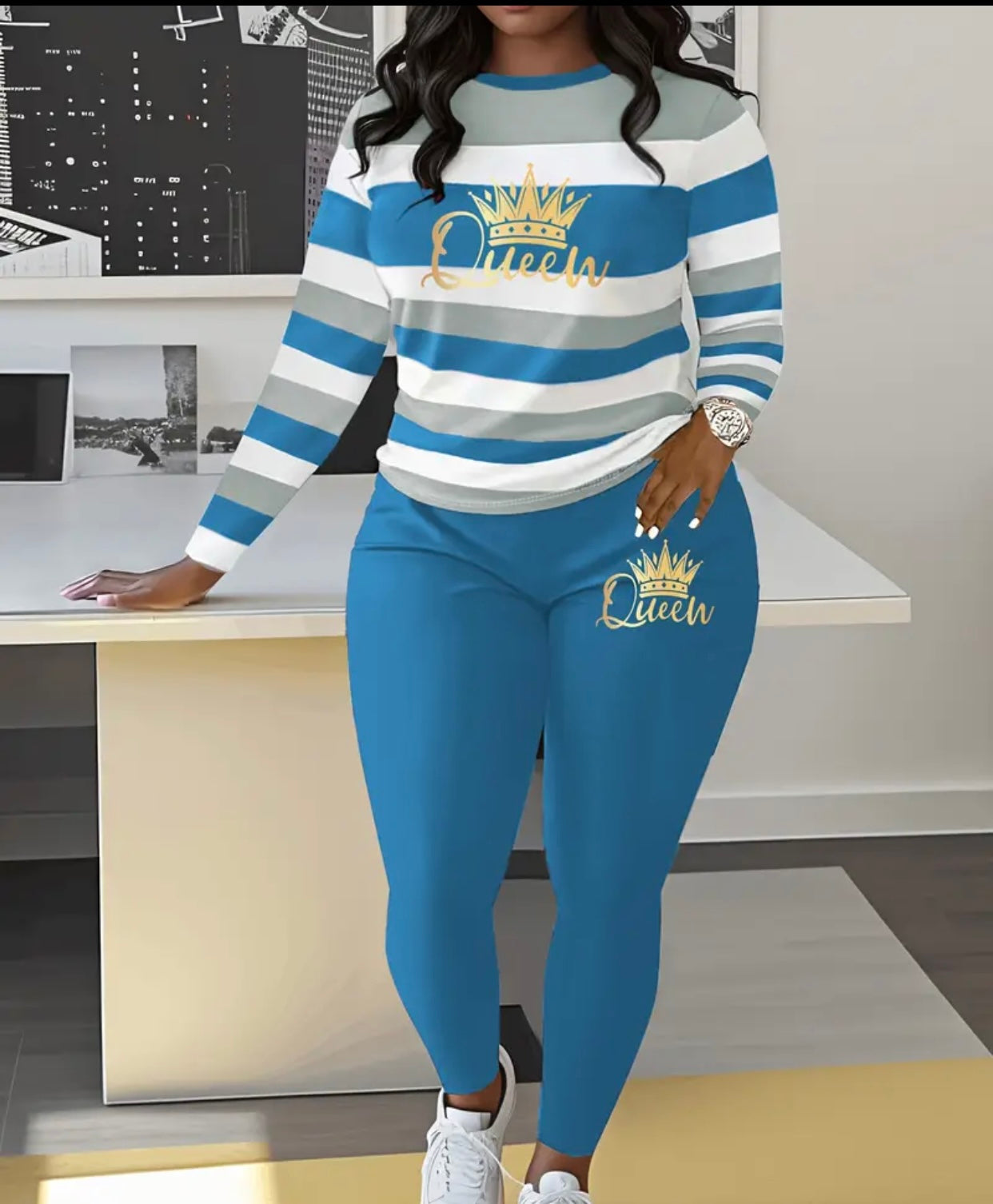 Women'S Casual Striped Crown